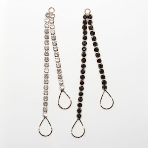 2 Stk. CZ Pave Gold Kette Charms, Strass oder schwarz Strass Ohrring Anhänger mit Tropfen 85 mm. Ohrhaken. DIY Ohrringe