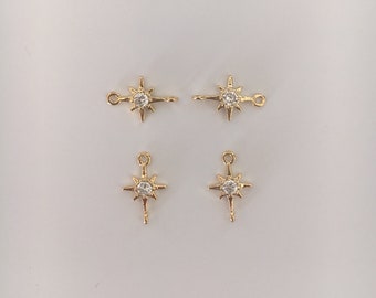 1 Pc Gold Plated & Cubic Zirconia Star 13mm Connectors