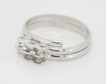1 pc. Brass Rhodium Plated Adjustable Ring 9 small rings. Ring Setting. DIY Rings. DIY Custom Jewerly