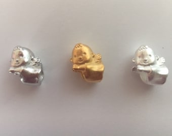 1 Pc Angel Space Beads 10x13mm. Big Hole Baby Angel Charm. Matte Gold, Matte Silver,  Matte Rhodium.