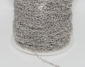 1 Meter (3.28 Ft) Rhodium Plated Brass Chain 5x3mm and 4x1.5mm. DIY Custom Jewelry.