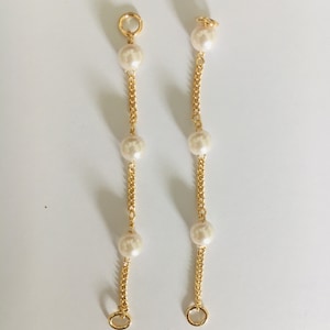 Entrepieza Cadena Baño Oro con Perlas 55mm. (4 piezas). DIY Pendientes. DIY Bisuteria.