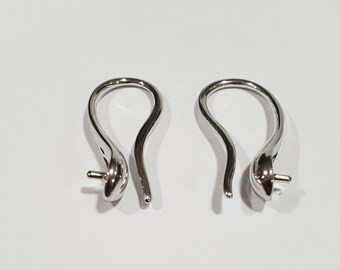 10 Pcs Rhodium Plated  Earring Wire  Hook With Peg 16mm Earring Stud Half Drilled Gemstones and Pearls