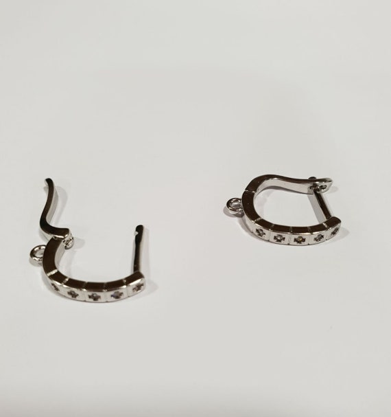 14mm Earring Components Pair Rhodium Plated Over Brass With CZ -Diamond  Look -Bridal Jewelry- Pieces