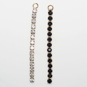 2 pcs. CZ Pave Gold Chain Charms 54mm, Rhinestone Earrings Pendants, Rhinestone Pendant or Black Rhinestone Pendant