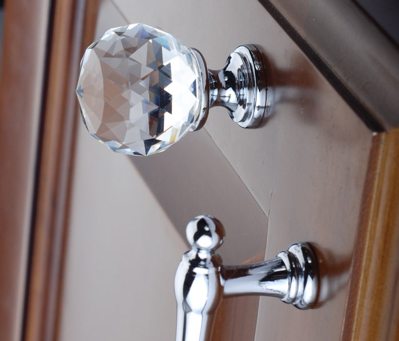 AMDECOR Clear Crystal Door Knob Big Bright Chrome Polished Etsy