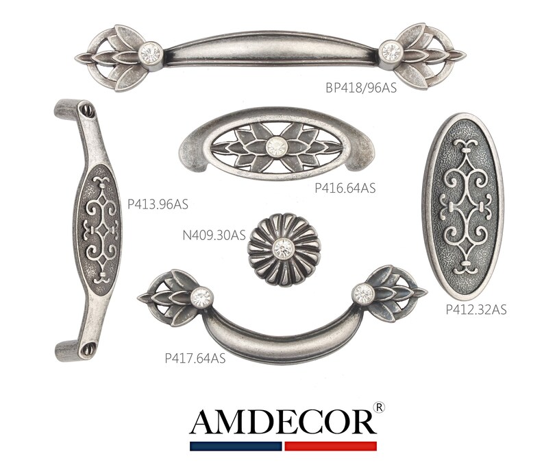 AMDECOR Unique REAL SILVER Coated Vintage Antique Silver weathered Classic Royal Victorian Style Drawer Cabinet Pull knob HardwareDecorative