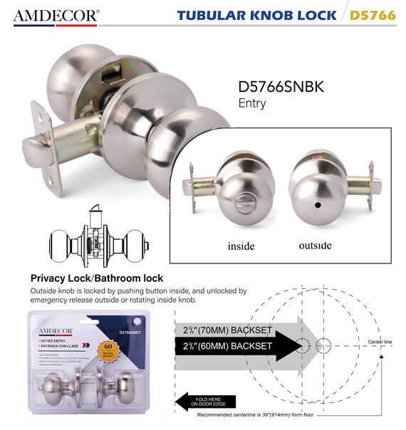 Amdecor D5766 Tubular Door Knob Lock Entry Passage Bath Dummy Etsy
