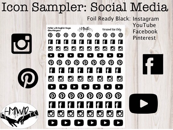 Social Media Icon Sampler Foil Ready Instagram Icons Etsy