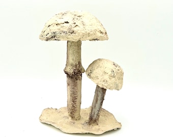 Mushroom (Double) Paper Mâché Sculpture Shelf Accent Fairy Cottagecore Rustic Primitive Art Country Farm Distressed Wabi Sabi Fungus Forest