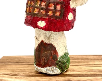 Mushroom House Sculpture Paper Mache Cottage Fairy Core Red White Spots Woodland Forest Gnome Home Figurine Decor Forest Fungi Shroom Gift