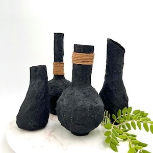 Bottle Vessel Paper Mâché Vase Texture Shelf Table Accent Primitive Art Country Farmhouse Ancient Distress Wabi Sabi Neutral Black Texture
