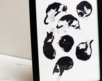 Sleeping Cat Wall Art | Sleeping Cat Print | Cat Lover Gift | Cat Illustration Print