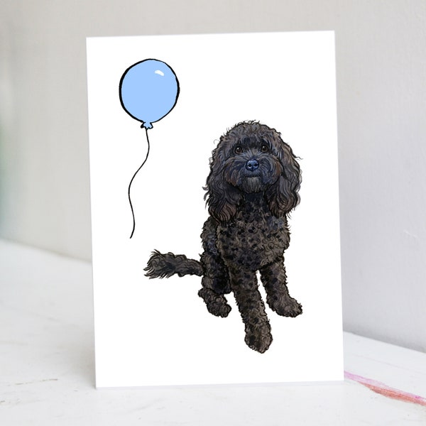 Personalised Black Cavapoo Birthday Card