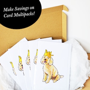 Peut inclure: Un ensemble de six cartes de v&oelig;ux vierges illustrant un chien portant une couronne, r&eacute;alis&eacute; &agrave; l'aquarelle. Les cartes sont blanches et comprennent une enveloppe blanche.