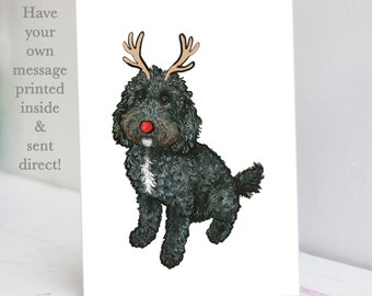 Personalisierte Schwarz-Weiß Cockapoo Weihnachtskarte