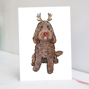 Biglietto di auguri natalizio personalizzato con Cockapoo al cioccolato