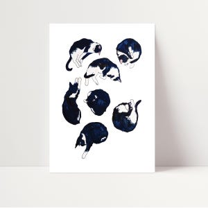 Art mural chat endormi | Impression chat endormi | Cadeau pour amoureux des chats | Impression d'illustration de chat
