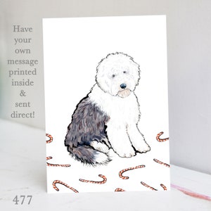 Vieille carte de Noël de chien de berger anglais