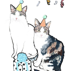 Cat Birthday Card White Cat Card Cute Cat Card image 1