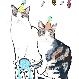 Cat Birthday Card White Cat Card Cute Cat Card image 1