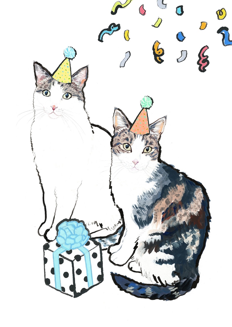 Cat Birthday Card White Cat Card Cute Cat Card image 1