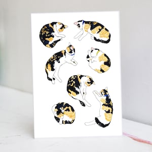 Carte de sieste de chat calicot | Illustration de chat endormi | Chat endormi | de voeux chat | Carte chat calicot