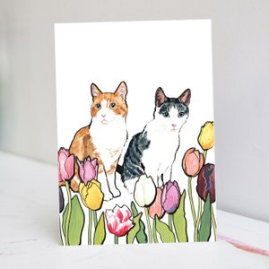 Katzen und Blumen Mutter-Tageskarte | Karte zum Muttertag mit Tulpen