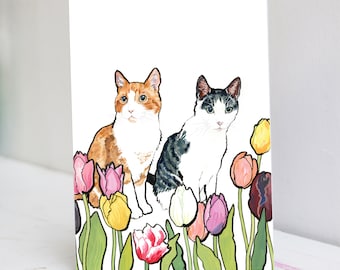 Cats and Flowers Mothers Day Card | Mothers Day Card with Tulips