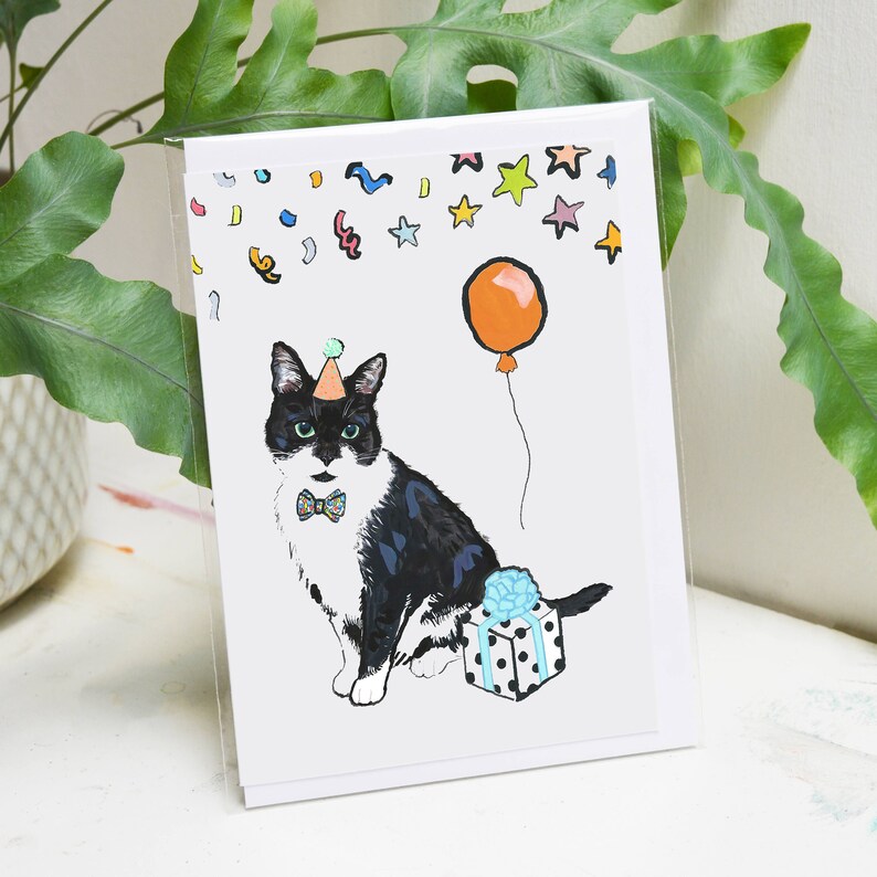 Tuxedo Cat Birthday Card | Black and White Cat Card image 2
