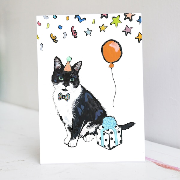 Tuxedo Katze Geburtstagskarte | Schwarz und weiße Katzen Karte