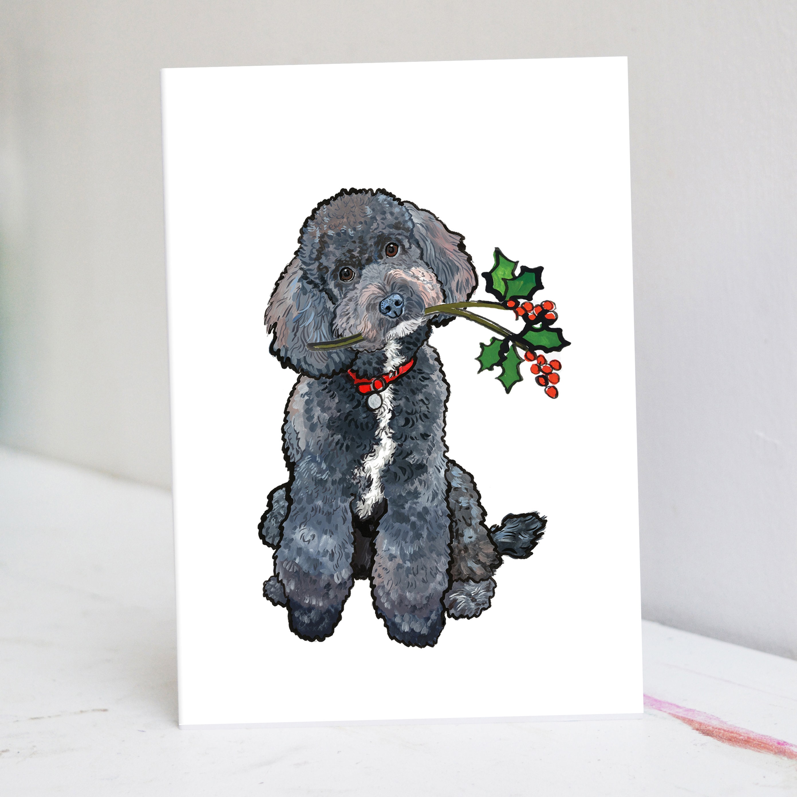 Personalised Black Toy Poodle Christmas Card Etsy