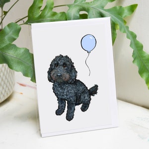 Gepersonaliseerde zwarte cockapoo-kaart