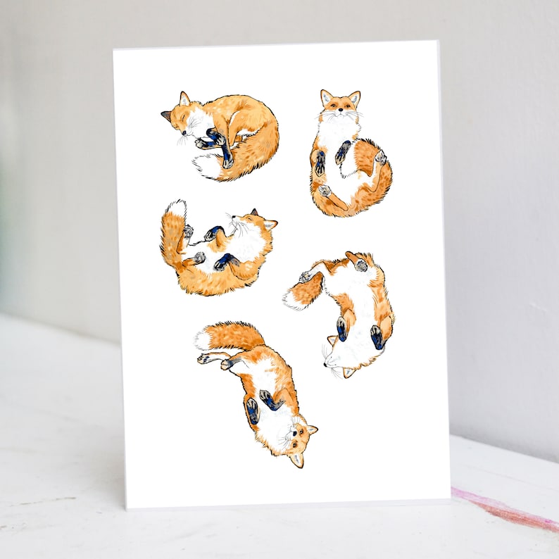 Sleeping Fox Card Fox Birthday Card Cute Fox Card image 1