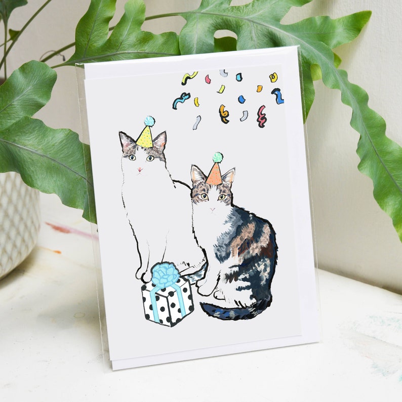 Cat Birthday Card White Cat Card Cute Cat Card image 2