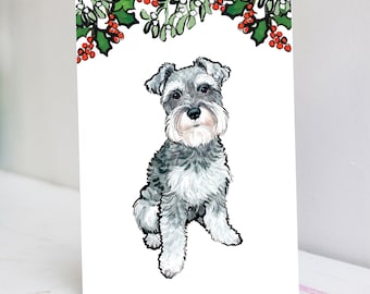 Cartes De Vœux Schnauzer Avec Enveloppes - Thème Noël - Personnalisables - Neuves