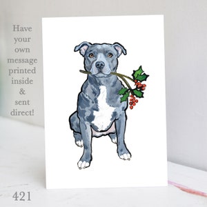Carte de Noël bleu Staffy