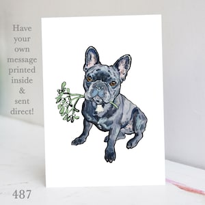 Blauwe kerstkaart Frenchie