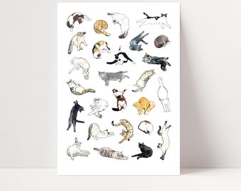 Cat Yoga Print | Cat Art Print | Cat Illustration Print | Cat Wall Art