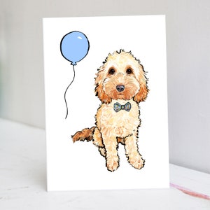 Personalisierte Apricot Cockapoo Blue Ballon Karte