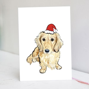 Kerstkaart langharige teckel
