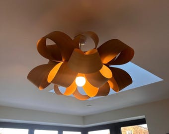 Blossom Oak Wooden Pendant Light: Handmade Chandelier Lampshade