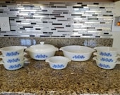 Vintage Anchor Hocking by Fire King - Blue Daisy on Milk Glass