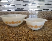 Vintage Gold Butterfly Pyrex 441 443 Cinderella Bowls