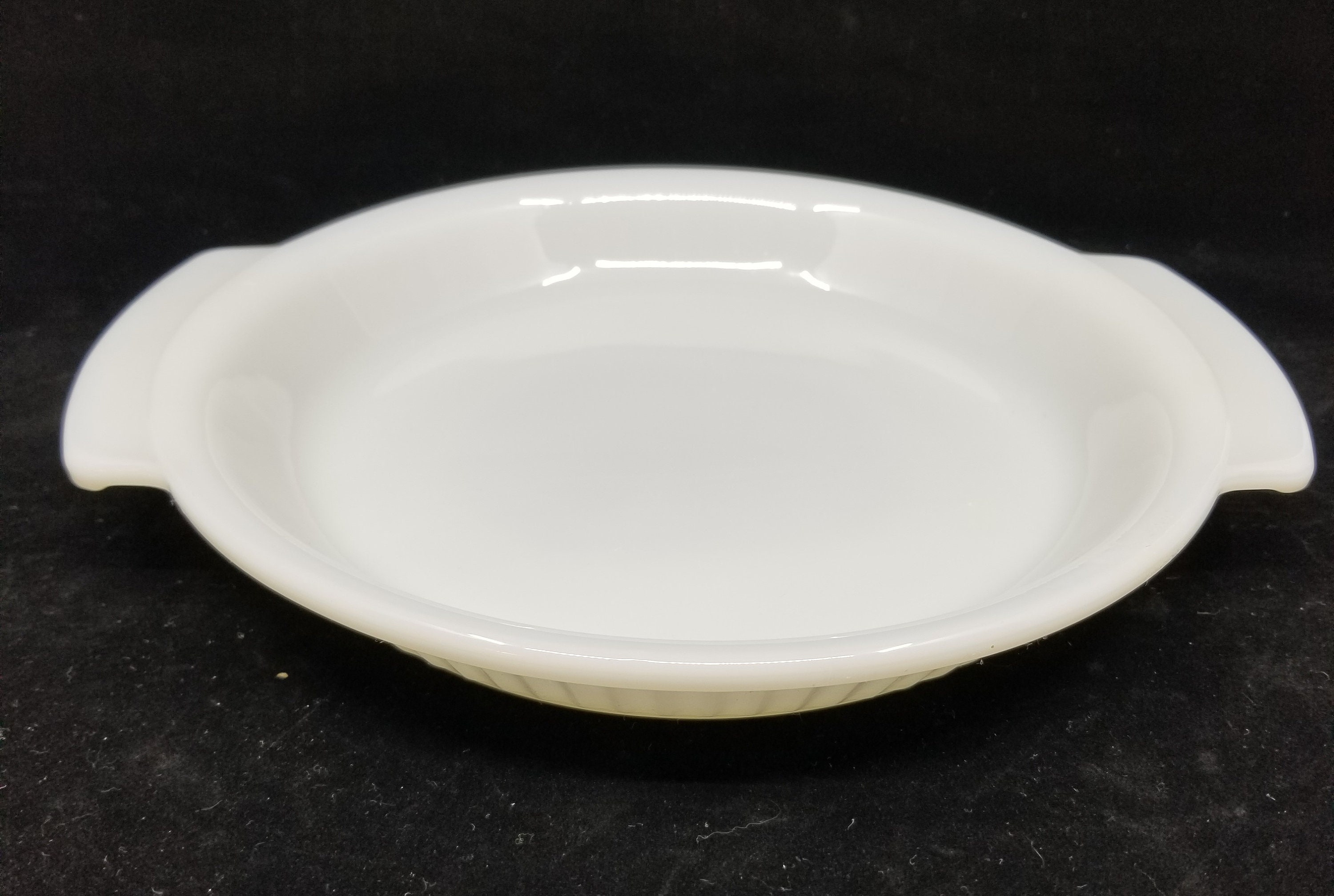 Vintage Fire King Milk Glass Ribbed Handled Pie Pan 1460 Etsy