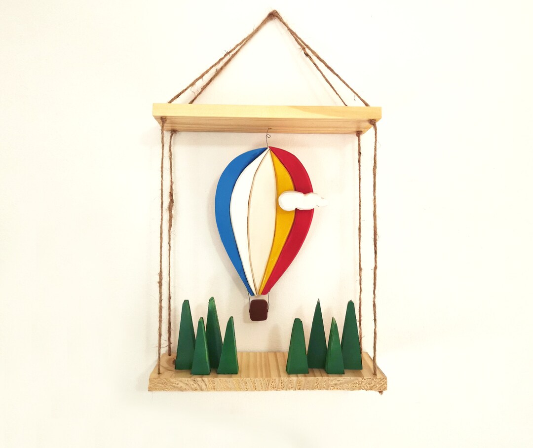 Wooden Hot Air Balloon Hanging Shelves Made With Reclaimed Wood