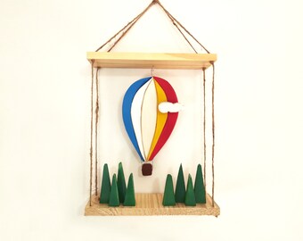 Wooden hot air balloon hanging shelves made with reclaimed wood floating wall decor shelf decor hot air balloon