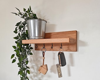 Customizable Beech Wood Key Holder Shelf – Rustic Entryway Organizer - wall art