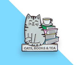 Cats, books and tea - Cat enamel pin
