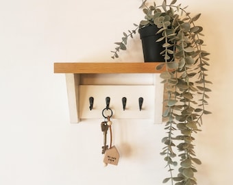 Customizable Wall-Mounted Key Rack - Modern rustic Wooden Wall-Mounted Shelf with Hooks - Entryway Handcrafted - Wall Key Holder - Hallway